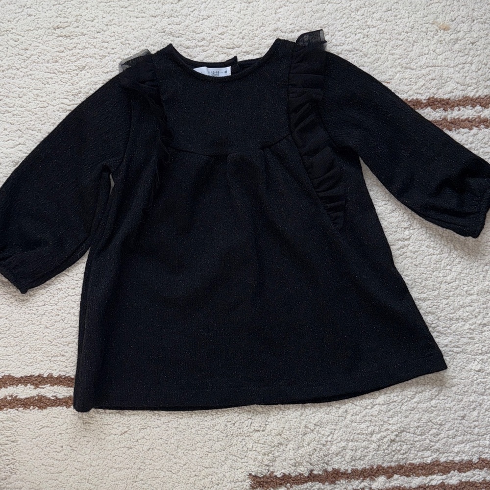 Zara toddler Black Long Sleeve Dress with Ruffle Detail